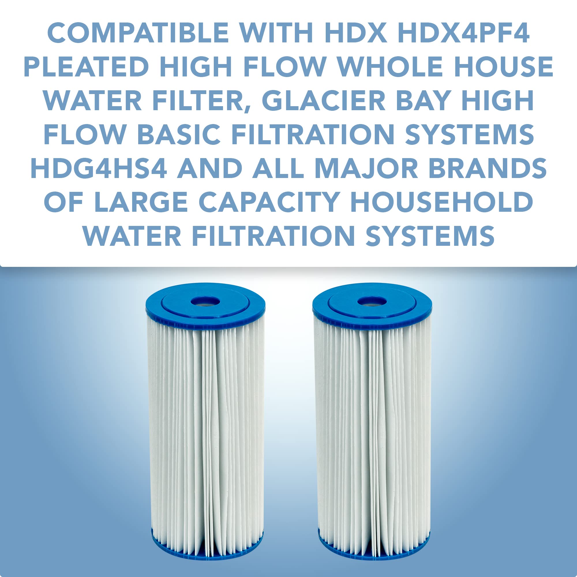 CFS COMPLETE FILTRATION SERVICES EST.2006 Compatible for HDX HDX4PF4 Pleated High Flow Whole House Water Filter: Reduces Sediment - 30 Micron Water Filters 2 Pack