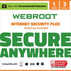 webroot internet security plus | antivirus software 2023 |3 device | 1 month subscription for pc/mac/chromebook/android/ios + password manager + auto renewal