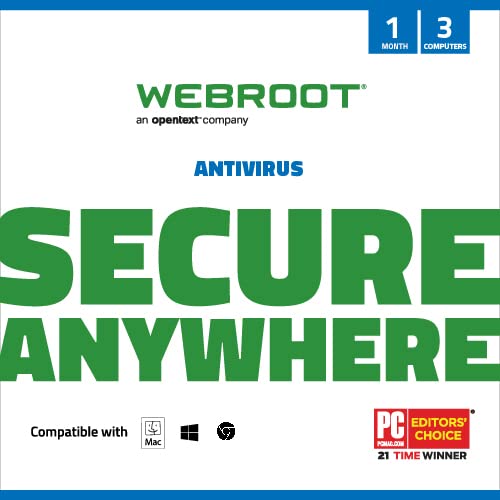 Webroot Antivirus Software 2023 | 3 Device | 1 Month Subscription for PC/Mac + Auto Renewal