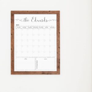 Customized Dry Erase Whiteboard Framed Calendar, Wet Erase or Dry Erase, 18x24 or 24x36 Wall Calendar, Monthly Calendar, Family Name Calendar