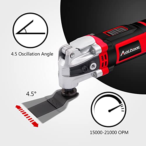AVID POWER Oscillating Tool, 3.5-Amp Oscillating Multi Tool with 4.5° Oscillation Angle, 6 Variable Speeds and 13pcs Saw Accessories, Auxiliary Handle and Carrying Bag