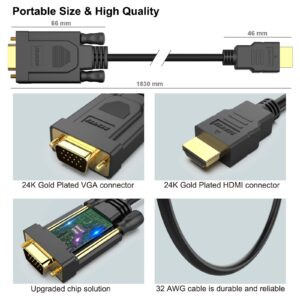 BENFEI HDMI to VGA 6 Feet Cable, Uni-Directional HDMI to VGA Cable (Male to Male) Compatible for Computer, Desktop, Laptop, PC, Monitor, Projector, HDTV, Raspberry Pi, Roku, Xbox and More