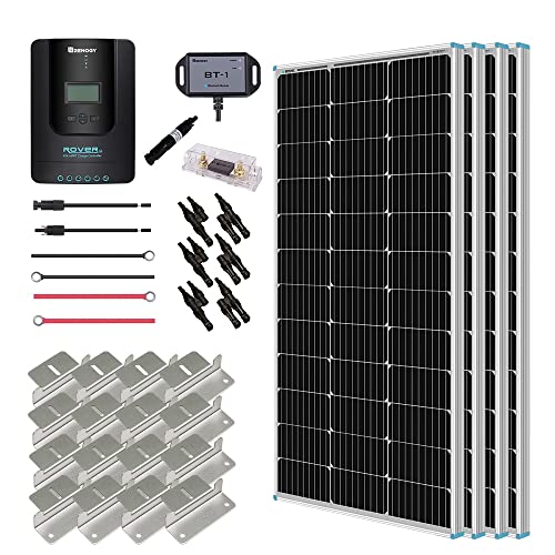 Renogy 400 Watt 12 Volt Premium 4 Pcs 100W Panel+40A MPPT Charge Controller+ Bluetooth Module Fuse+ Mounting Z Brackets+Adaptor Kit +Tray Cables Set, 400W, Grid 12V Solar Power System