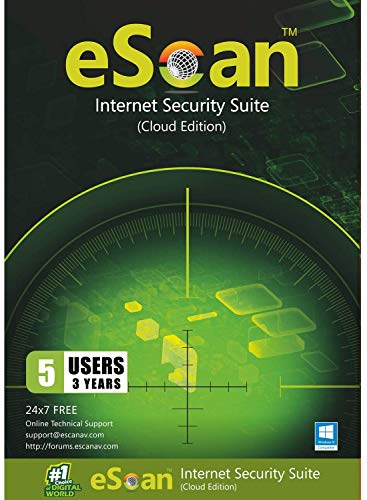 eScan Internet Security Suite with Cloud Security Files & Folders Protection Unauthorized User Security Two Way Firewall Improved | 5 Devices 3 Years | Internet utility Software 2019 [PC/Laptop]