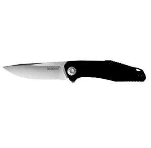 kershaw 4037x atmos folding knife-clam pack, satin 3" blade g10 handle with carbon fiber, ball bearing opening with flipper box