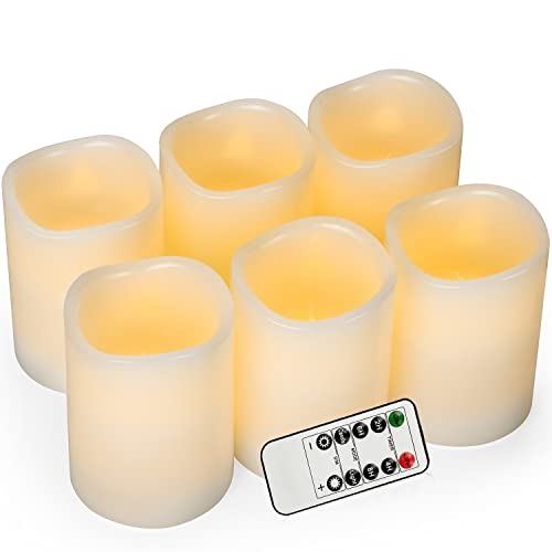 AKU TONPA Flameless Candles Battery Operated Pillar Real Wax Flickering Electric LED Candle Gift Sets with Remote Control Cycling 24 Hours Timer, Pack of 6 (3" D x 4" H, Ivory)