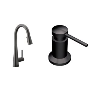 moen 7864bl sleek one-handle high arc pulldown kitchen faucet featuring reflex (7864bl), matte black with kitchen soap and lotion dispenser