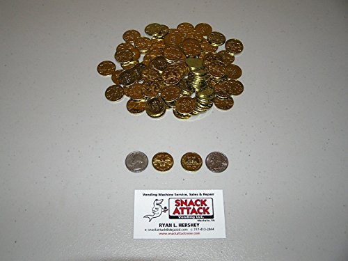 (100) Amusement Arcade Vending Machine 0.900" Tokens or Coins (Smaller Than Quarter) - New Brass Plated/Free 2-3 Day Ship!