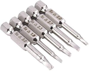 bestgle 5pcs s2 steel magnetic triangle head screwdriver bits tip set 1.8mm, 2mm, 2.3mm, 2.7mm, 3mm, 1/4 inch hex shank, 50mm length