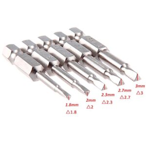 Bestgle 5pcs S2 Steel Magnetic Triangle Head Screwdriver Bits Tip Set 1.8mm, 2mm, 2.3mm, 2.7mm, 3mm, 1/4 Inch Hex Shank, 50mm Length