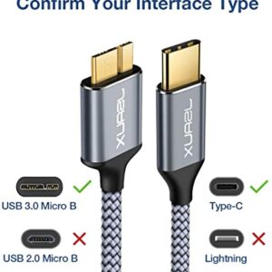 JSAUX USB C to Micro B Cable, 2 Pack (3.3ft+6.6ft) Type C to Micro B Hard Drive Cable Nylon Braided Cord Compatible with Toshiba/Seagate/WD External Hard Drive, MacBook pro and Galaxy S8/S9/S10, Grey