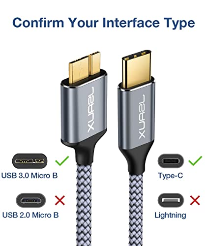 JSAUX USB C to Micro B Cable, 2 Pack (3.3ft+6.6ft) Type C to Micro B Hard Drive Cable Nylon Braided Cord Compatible with Toshiba/Seagate/WD External Hard Drive, MacBook pro and Galaxy S8/S9/S10, Grey