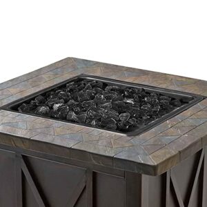 Endless Summer 30 Inch Square 30,000 BTU Liquid Propane Gas Outdoor Fire Pit Table w/Push Button Ignition, Black Fire Glass, & Steel Fire Bowl, Black