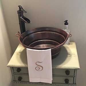 SimplyCopper 15" Round Copper Vessel BUCKET Sink with 13" ORB Faucet and Lift & Turn Drain