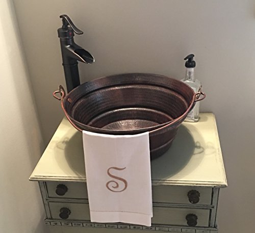 SimplyCopper 15" Round Copper Vessel BUCKET Sink with 13" ORB Faucet and Lift & Turn Drain