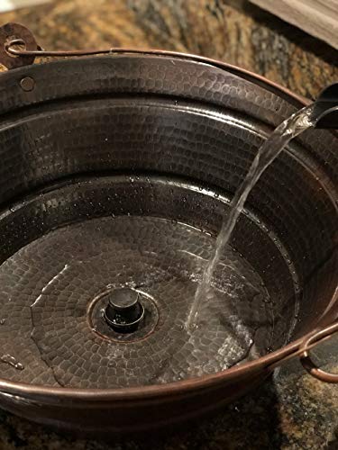 SimplyCopper 15" Round Copper Vessel BUCKET Sink with 13" ORB Faucet and Lift & Turn Drain