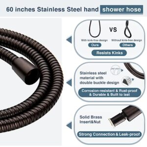 BRIGHT SHOWERS 9 Spray Settings Handheld Shower Head Set High Pressure Oil-Rubbed Bronze Hand Held Showerhead with 60 Inch Flexible Shower Hose and Adjustable Shower Arm Mount Bracket