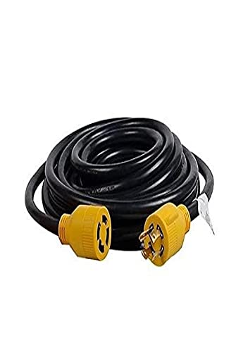 MaxWorks 80841 25 Ft. Heavy Duty 4-Prong Twist Lock 125V/250V 30 Amp L14-30P (Male) L14-30R (Female) Generator Extension Cord, Black and Yellow