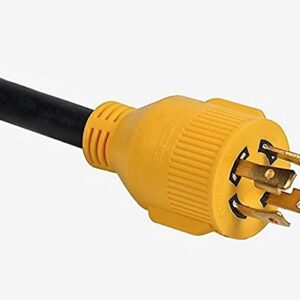 MaxWorks 80841 25 Ft. Heavy Duty 4-Prong Twist Lock 125V/250V 30 Amp L14-30P (Male) L14-30R (Female) Generator Extension Cord, Black and Yellow