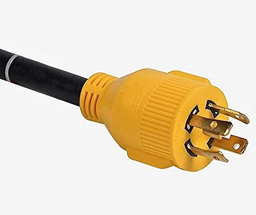 MaxWorks 80841 25 Ft. Heavy Duty 4-Prong Twist Lock 125V/250V 30 Amp L14-30P (Male) L14-30R (Female) Generator Extension Cord, Black and Yellow