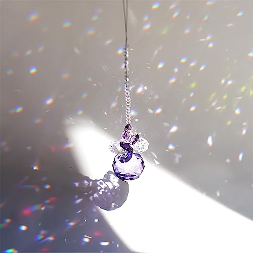 H&D Hanging Crystal Angel Suncatcher Rainbow Maker Guardian Angel Ornament for Home Window Decor (Purple)