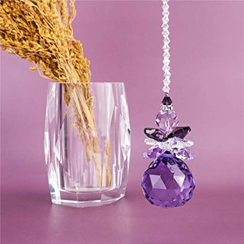 H&D Hanging Crystal Angel Suncatcher Rainbow Maker Guardian Angel Ornament for Home Window Decor (Purple)