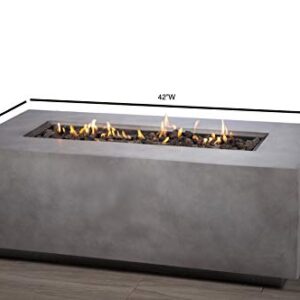 Living Source Propane Outdoor Fire Pit [CM-1012C] | Rectangular Gas Fire Table Table for Balcony,Courtyard, Balcony,Terrace and BBQ |Low Height Fireplace| (Natural Concrete, Size:- 6" Hx42 Wx20 D)