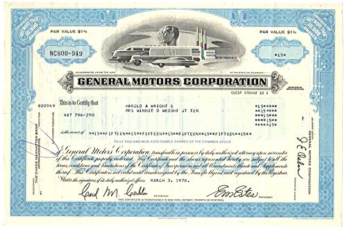 1970 RARE ORIGINAL GM (GENERAL MOTORS) STOCK CERTIFICATE w FUTURISTIC VIGNETTE (BLUE) BUY 2 TO ALSO RECEIVE GREEN TYPE"Not More than 10,000 Shares" Extra Fine