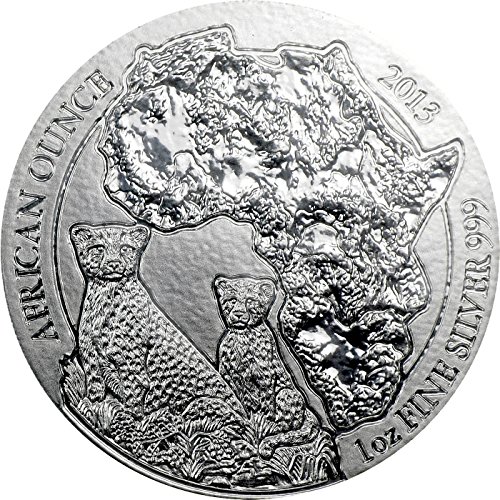 2013 RW African Ounce CHEETAH 1 Oz Silver Wildlife Coin in Mint Sealed Packaging - Rwanda 50 Francs BU