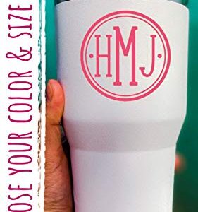 Custom Monogram Vinyl Decal - Initial Bumper Sticker, for Tumblers, Laptops, Car Windows -Circle with Simple Letters & Dot Design