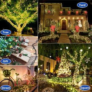 Decute 300LED Christmas String Lights Outdoor Waterproof 105FT UL Certified with End-to-End Plug 8 Modes, Warm White Indoor Starry Fairy Lights for Christmas Tree Patio Garden Wedding Party Decor