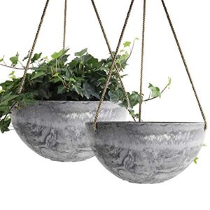 la jolie muse hanging planter flower plant pots - 10 inch indoor outdoor balcony patio hanging basket set of 2, marble pattern