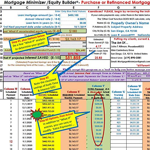 Mortgage Minimizer/Equity Builder: Purchase or Refi Mortgage Loan Manager & Tracking System