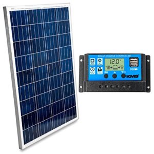 kmg 100 watts 12 volts polycrystalline solar panel + charge controller combo - fast charging, high efficiency, and long lasting - perfect for off-grid applications, motorhomes, vans, boats, tiny homes