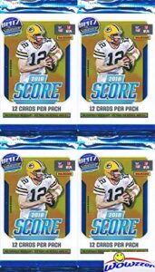 2018 score nfl football lot of four(4) factory sealed packs with 48 cards! loaded with rookies & inserts! look for rcs & autographs of lamar jackson, baker mayfield, saquon barkley & more! wowzzer!