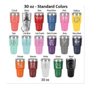 Groomsman 30 ounce Tumbler in Sets of 4 to 15 made of Stainless Steel Custom Engraved with a Clear Lid including Choices of Color, Design, Straw, Thank You Message and Spill Proof Slide Lid