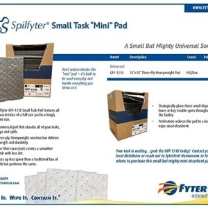 Evolution Sorbent Products XMBGPF1310 Spilfyter Polypropylene Extra Heavy Absorbent Pad, 12 Gal Capacity, 13" Length, 10" Width, Gray, Pack of 100