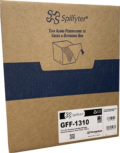 Evolution Sorbent Products XMBGPF1310 Spilfyter Polypropylene Extra Heavy Absorbent Pad, 12 Gal Capacity, 13" Length, 10" Width, Gray, Pack of 100