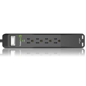 tricklestar ts1206 4 outlet pro series surge protector with 2 usb charging ports, 1080 joules, ceramic, fireproof surge protection, reduce plug-load