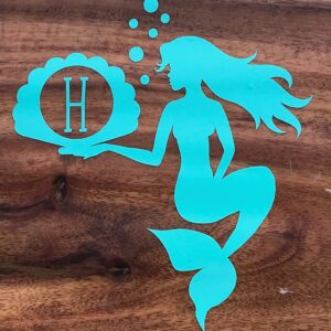 Custom Mermaid Initial Monogram Vinyl Decal - Beach Bumper Sticker, for Tumblers, Laptops, Car Windows -Shell & Bubbles Design