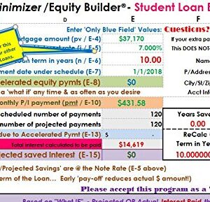 Mortgage Minimizer/Equity Builder: Student Loan Eliminator Manager & Tracking System