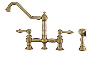 whitehaus collection whkbtlv3-9201-nt-ab vintage iii plus bridge faucet with long traditional swivel spout, lever handles and solid brass side spray, one size, antique brass