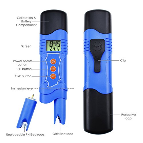 Gain Express 3-in-1 ORP PH Temperature Combo Meter Tester, Pen Type ATC -1999~1999mV 0.00-14.00pH 0~50°C, Water Quality Aquarium, Tank, Swimming Pool, Lab, Spa