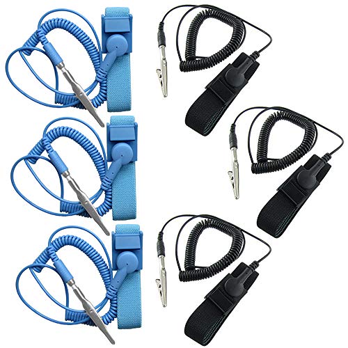 DaKuan ESD Anti-Static Wrist Strap Components, DaKuan 6 Packs Anti-Static Wrist Straps Equipped with Grounding Wire and Alligator Clip, Grounding Solution for Working on Sensitive Electronic Devices