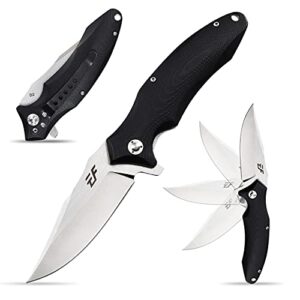 eafengrow ef339 folding knife d2 blade and g10 handle with clip folding camping knives outdoor pocket knives (black)