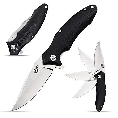 Eafengrow EF339 Folding Knife D2 Blade and G10 Handle with Clip Folding Camping Knives Outdoor Pocket Knives (black)