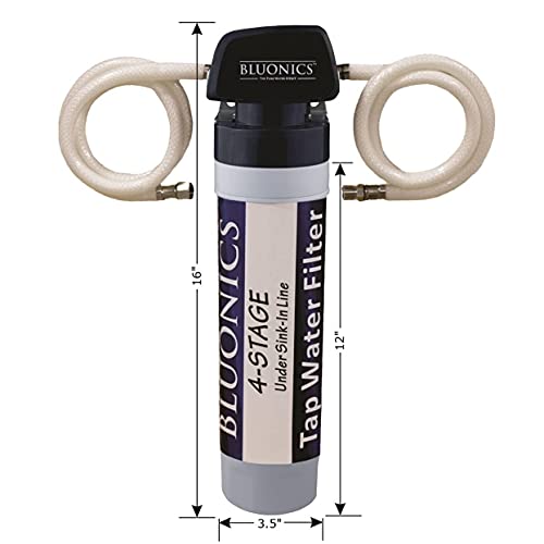 Bluonics Under Sink 4 Stage Direct In-line Tap Water Filter BLUONICS Purifier System for sand, rust, dirt, chlorine, and heavy metals. No separate faucet needed