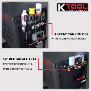 K Tool International 72462A Magnetic Toolbox Shelf, Tray, and Holder Set for Garages, Repair Shops, and DIY, Rubber Coated Magnets, (2) Trays, (1) Paper Towel and Spray Can Holders, Black, 4-Piece