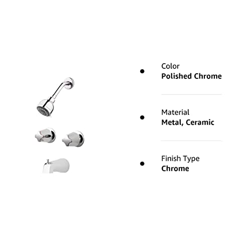 Pfister LG03-6110 2 Tub & Shower Faucet with Metal Knob Handles, Polished Chrome