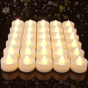 amagic 30pcs flickering flameless tea lights battery operated, 200+ hours long lasting electric candle for wedding table centerpiece, home decor, gift, holiday decor